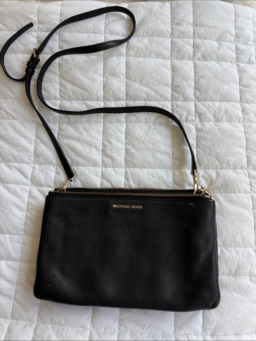 Michael Kors Black Pebbled Leather Crossbody with Gold Hardware